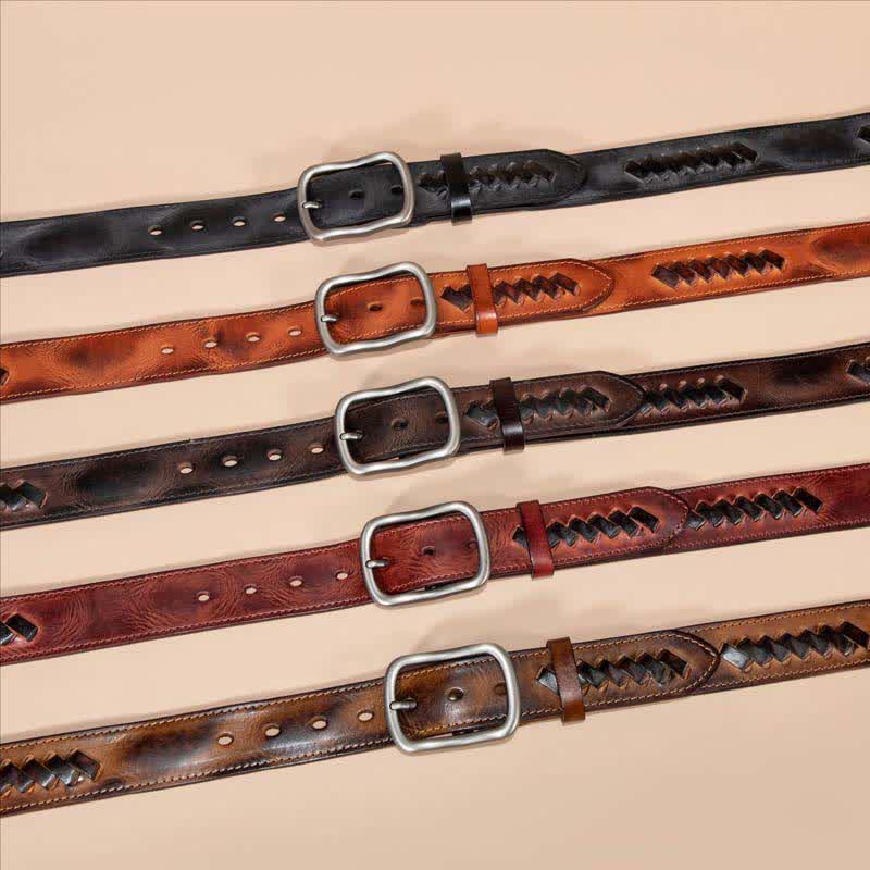 Retro Weave Patterns Design Cowhide Leather Belt