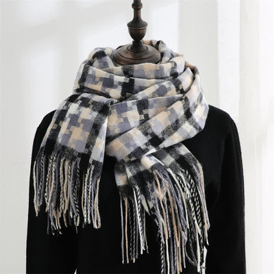 Unisex Multicoloured Jigsaw Shaped Fringe Soft Scarf