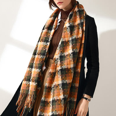 Unisex Multicoloured Jigsaw Shaped Fringe Soft Scarf