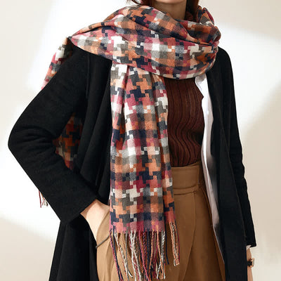 Unisex Multicoloured Jigsaw Shaped Fringe Soft Scarf