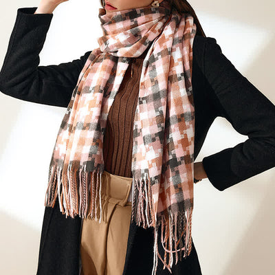 Unisex Multicoloured Jigsaw Shaped Fringe Soft Scarf