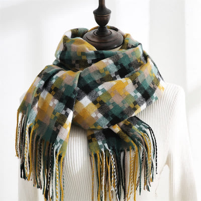 Unisex Multicoloured Jigsaw Shaped Fringe Soft Scarf