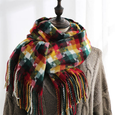 Unisex Multicoloured Jigsaw Shaped Fringe Soft Scarf