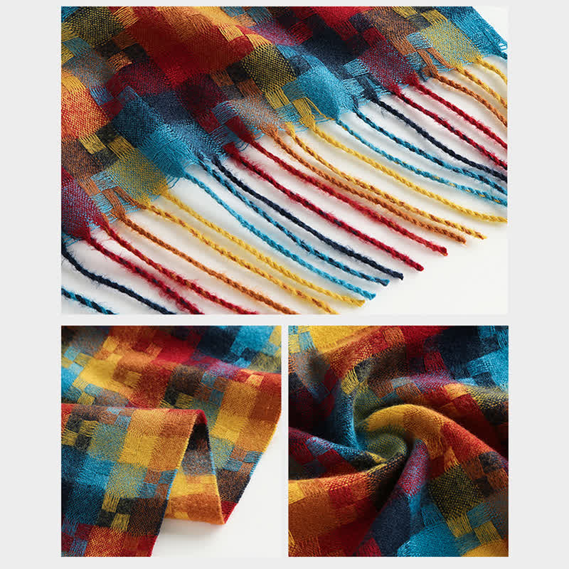 Unisex Multicoloured Jigsaw Shaped Fringe Soft Scarf