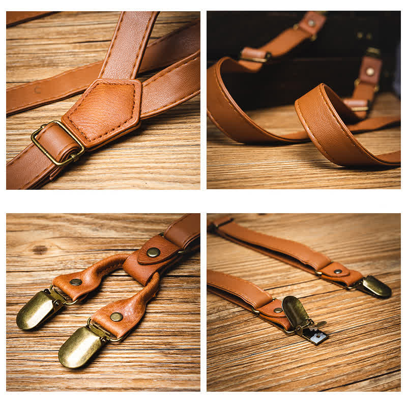 Light Brown Vintage Adjustable Leather Suspenders