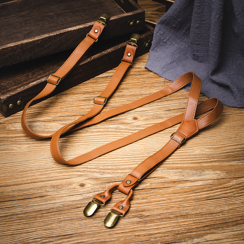 Light Brown Vintage Adjustable Leather Suspenders