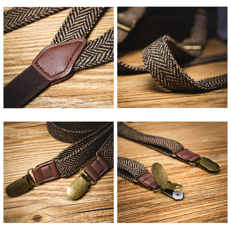 Yellowish-Brown Herringbone Straps Y-back Suspenders