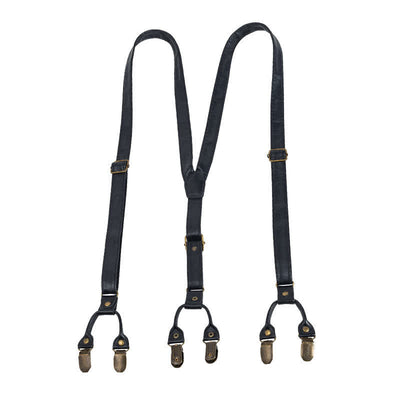 Black Straps 6-Clips Y-back Retro Leather Suspenders