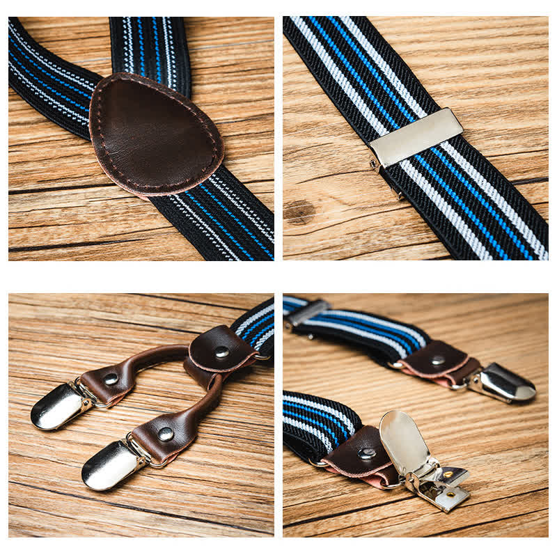 Black & Blue Striped Y-back Elastic Suspenders