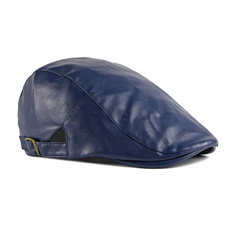 Classic Ivy Solid Color Leather Beret Hat