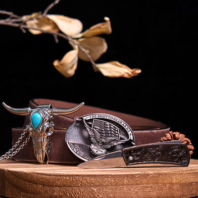 Practical DIY Hidden Knife Buckle Turquoise Longhorn Bull Pendant Bundle Set (Pre-Sale)