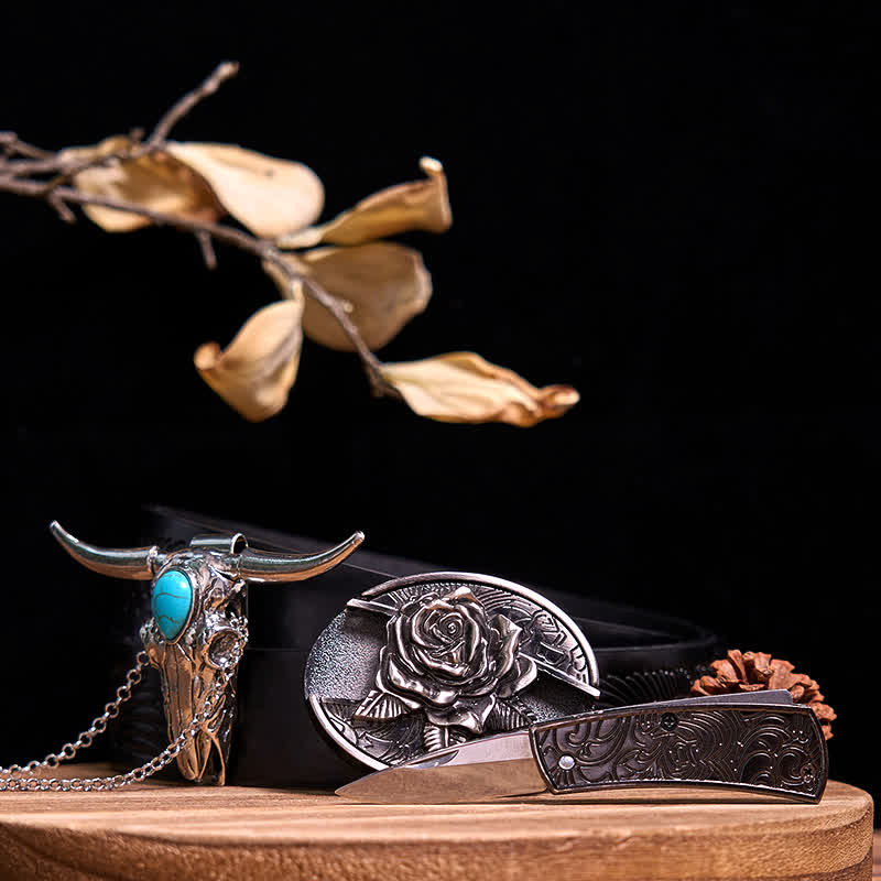 Practical DIY Hidden Knife Buckle Turquoise Longhorn Bull Pendant Bundle Set (Pre-Sale)