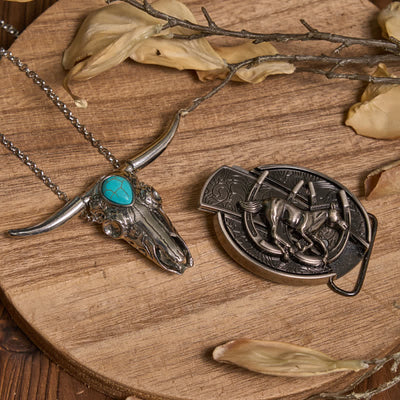 Practical DIY Hidden Knife Buckle Turquoise Longhorn Bull Pendant Bundle Set (Pre-Sale)