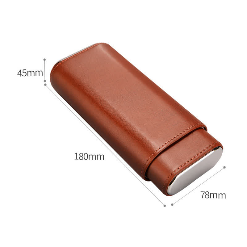 3-Finger Cigar Humidor Leather Case with Cigar Cutter