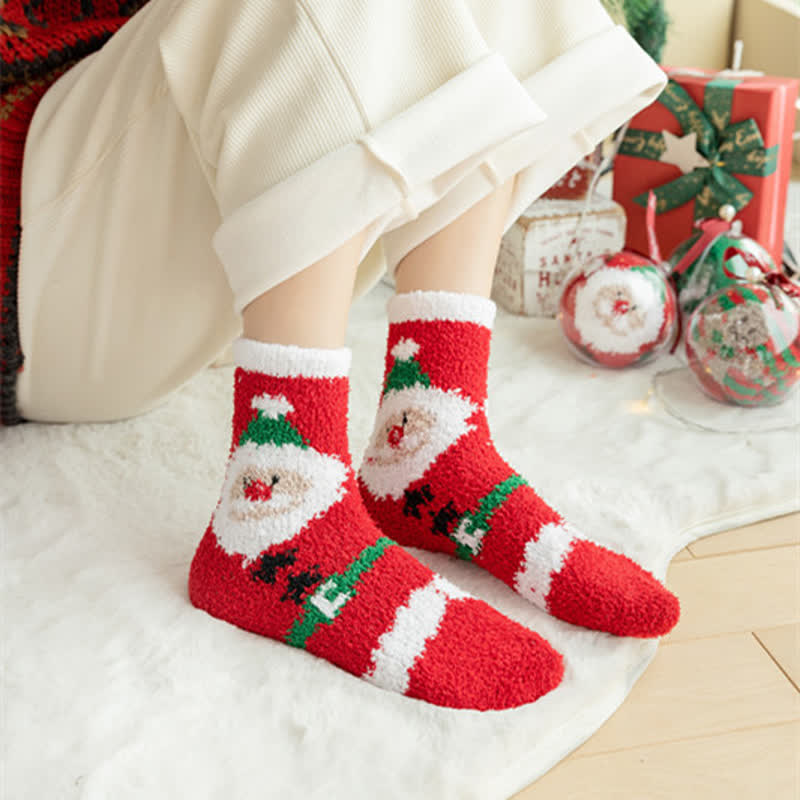 Women's Santa Elk Coral Fleece Christmas Socks