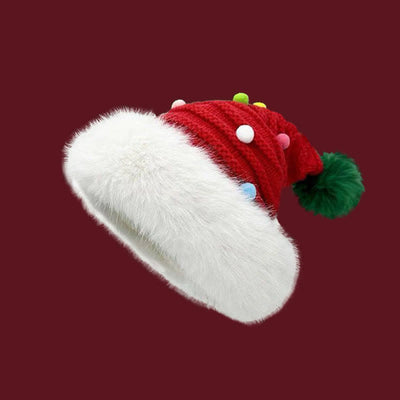 Colorful Fluffy Christmas Santa Claus Knitted Hat