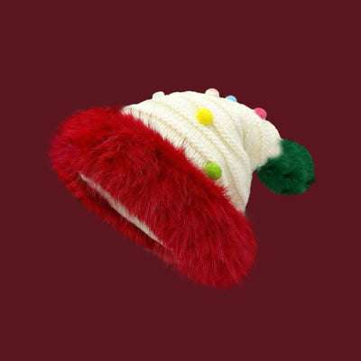 Colorful Fluffy Christmas Santa Claus Knitted Hat