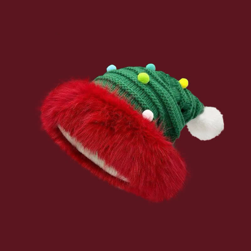 Colorful Fluffy Christmas Santa Claus Knitted Hat