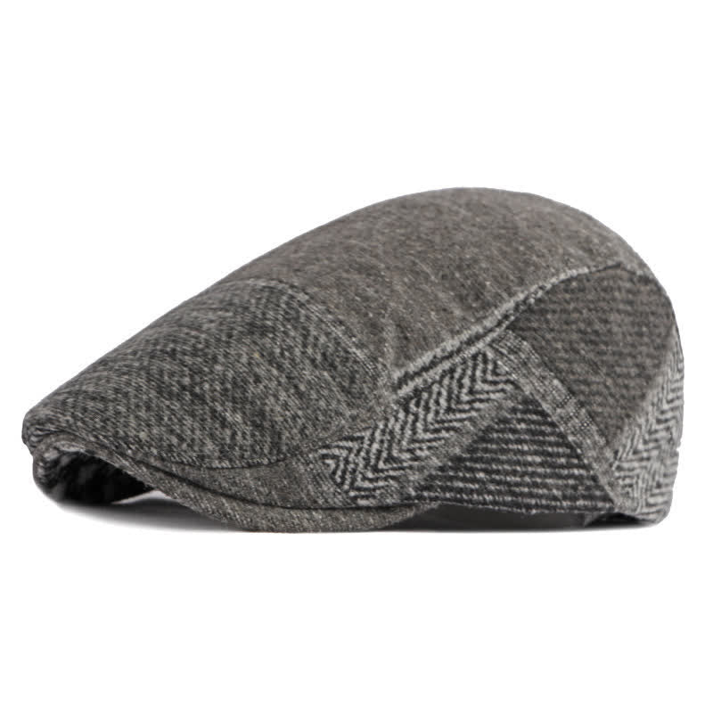 Patchwork Stitching Herringbone Tweed Beret Hat