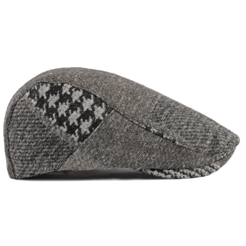 Patchwork Stitching Herringbone Tweed Beret Hat