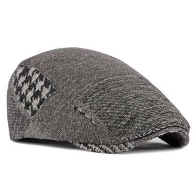 Patchwork Stitching Herringbone Tweed Beret Hat