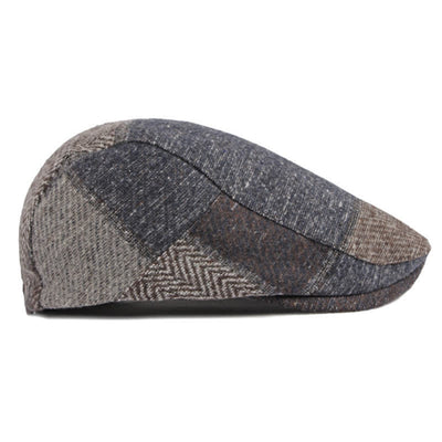 Patchwork Stitching Herringbone Tweed Beret Hat