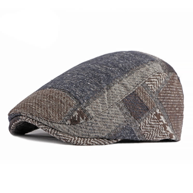 Patchwork Stitching Herringbone Tweed Beret Hat