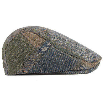 Patchwork Stitching Herringbone Tweed Beret Hat