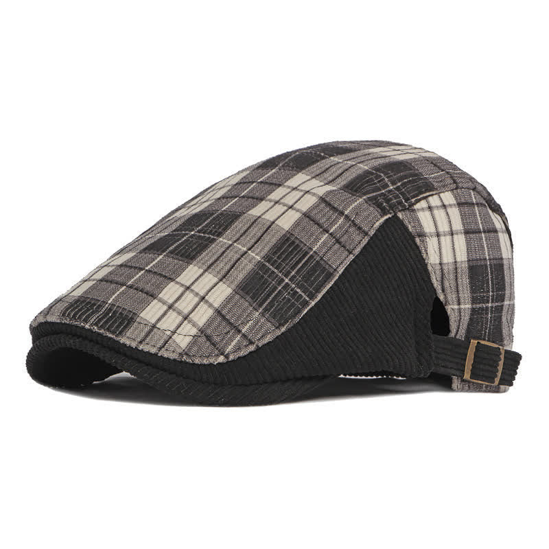 Plaid Corduroy Cotton Duckbill Visor Beret Hat