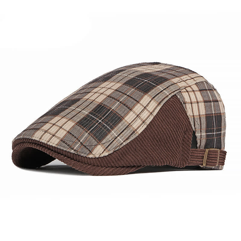 Plaid Corduroy Cotton Duckbill Visor Beret Hat