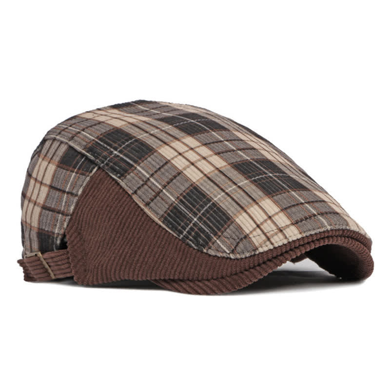 Plaid Corduroy Cotton Duckbill Visor Beret Hat