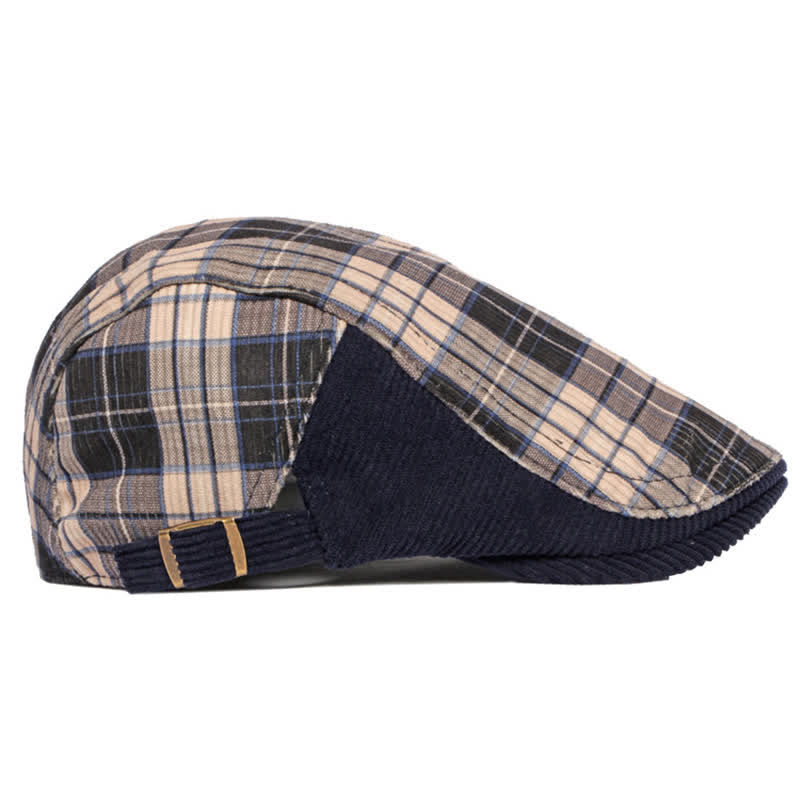 Plaid Corduroy Cotton Duckbill Visor Beret Hat