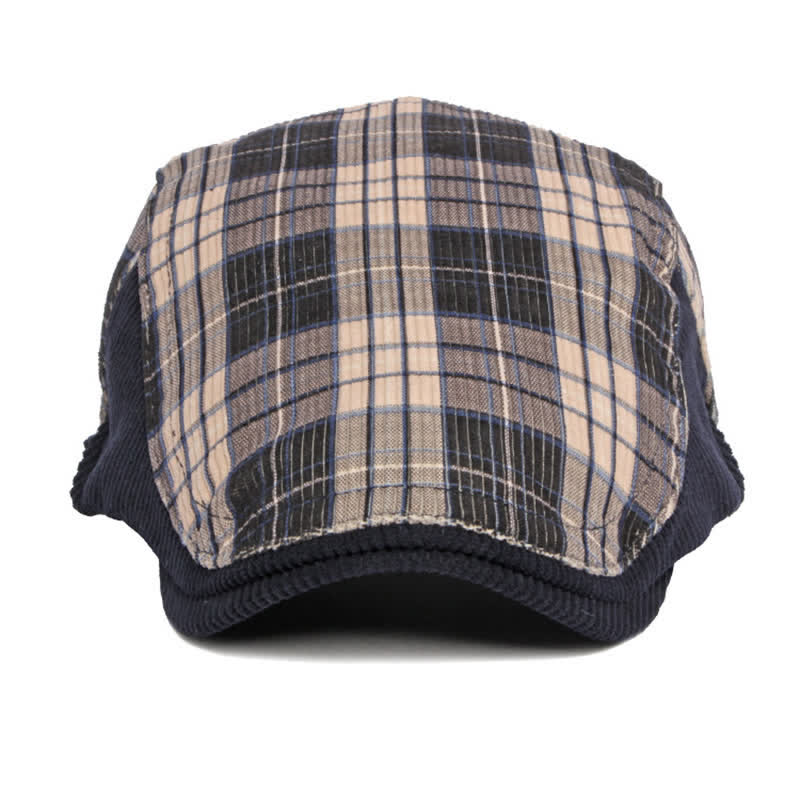 Plaid Corduroy Cotton Duckbill Visor Beret Hat