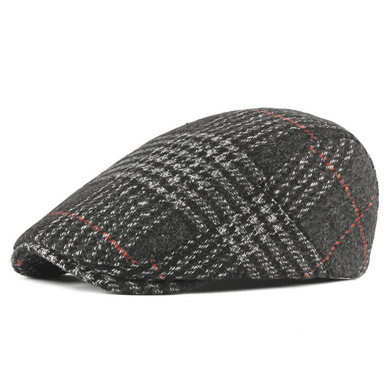 Vintage Striped Plaid Wool Blend Peaked Beret Hat