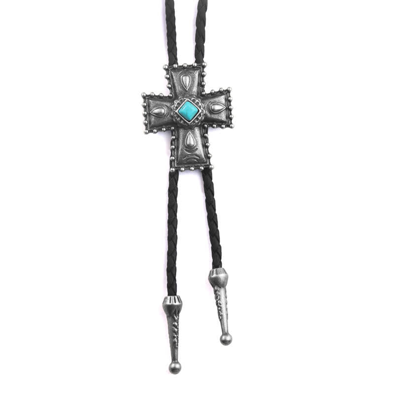 Cross Blue Artificial Stone Bolo Tie