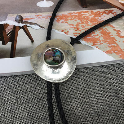 Trend Irregular Round Abalone Shell Inlaid Bolo Tie