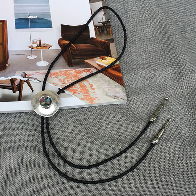 Trend Irregular Round Abalone Shell Inlaid Bolo Tie