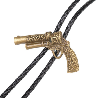 Rodeo Carved Gun Pistol Pendant Bolo Tie