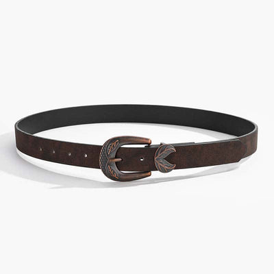 Vintage Versatile Slim Leaves Buckle Leather Belt