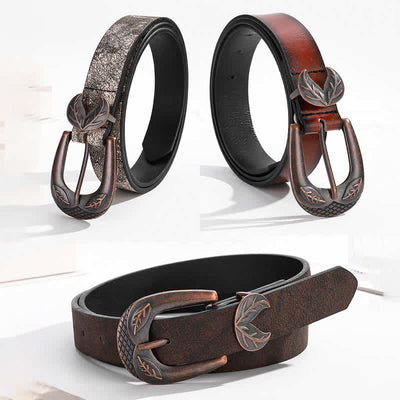 Vintage Versatile Slim Leaves Buckle Leather Belt