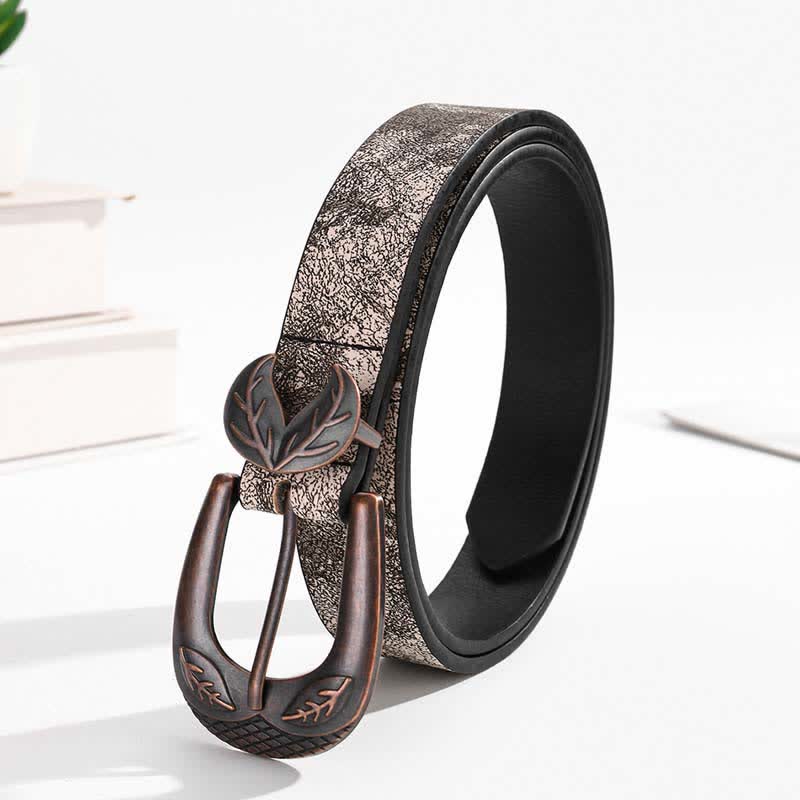 Vintage Versatile Slim Leaves Buckle Leather Belt