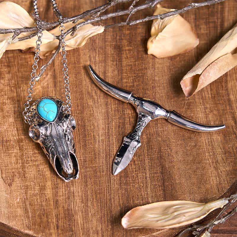 Rose Theme DIY Hidden Knife Belt Buckle Turquoise Bull Pendant Bundle Set