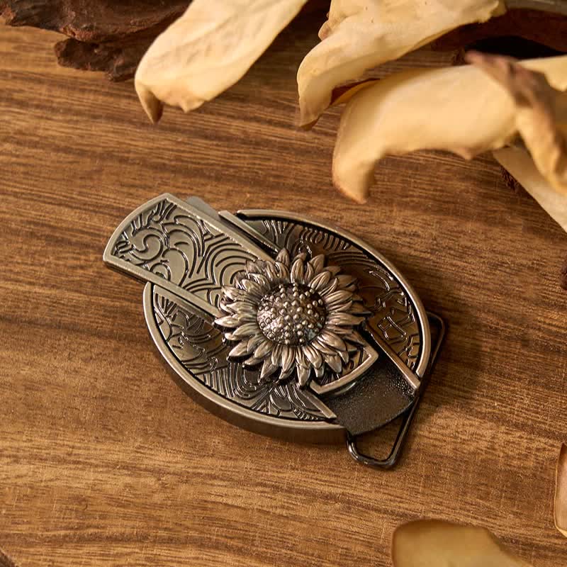 Sunflower Theme DIY Hidden Knife Belt Buckle Longhorn Bull Pendant Bundle Set