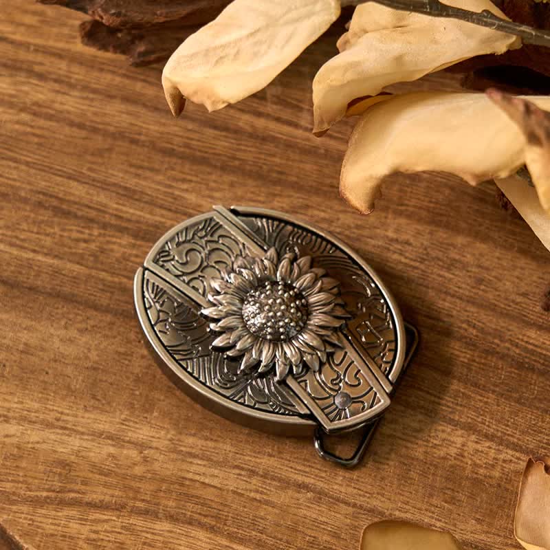 Sunflower Theme DIY Hidden Knife Belt Buckle Longhorn Bull Pendant Bundle Set