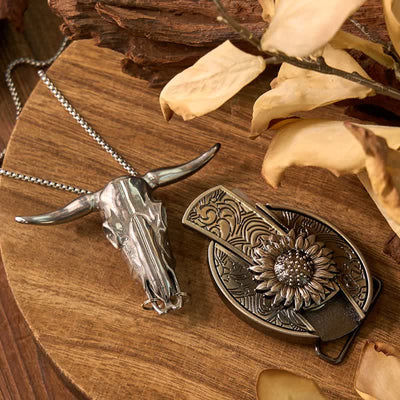 Sunflower Theme DIY Hidden Knife Belt Buckle Longhorn Bull Pendant Bundle Set