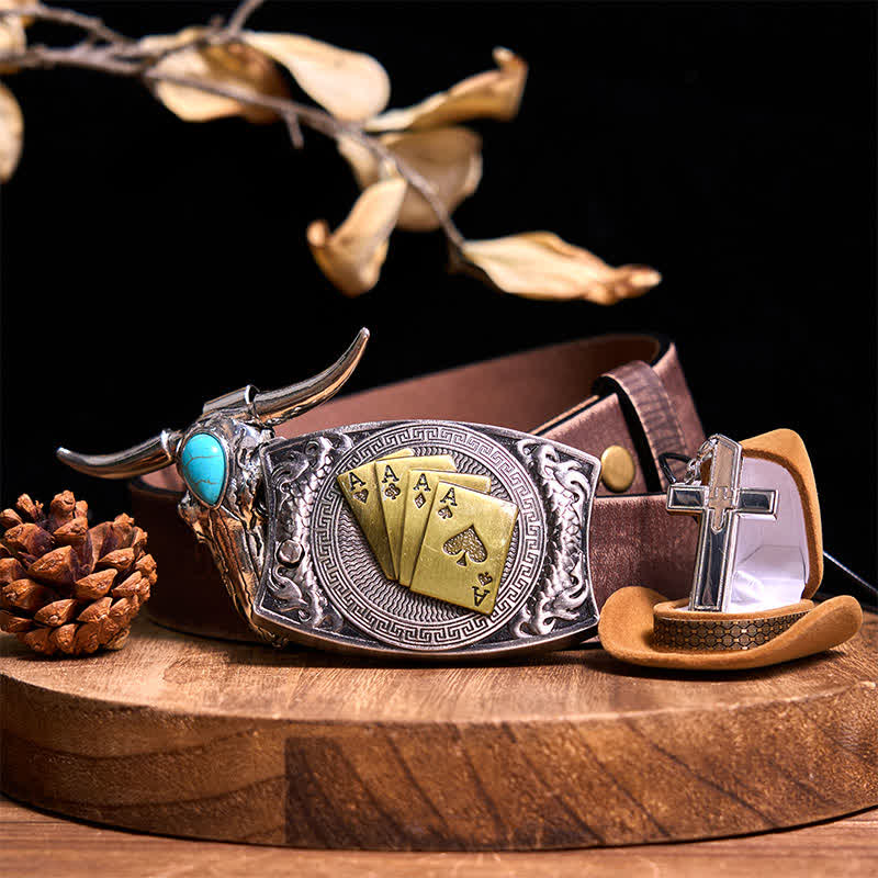 DIY Hidden Knife Belt Buckle Turquoise Bull Pendant Cross Necklace Bundle Set (Pre-Sale)