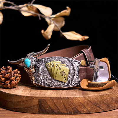 DIY Hidden Knife Belt Buckle Turquoise Bull Pendant Cross Necklace Bundle Set (Pre-Sale)