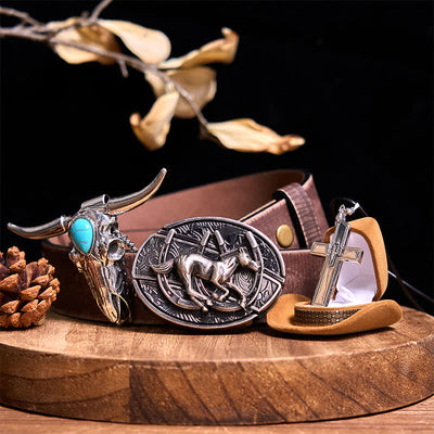 DIY Hidden Knife Belt Buckle Turquoise Bull Pendant Cross Necklace Bundle Set (Pre-Sale)