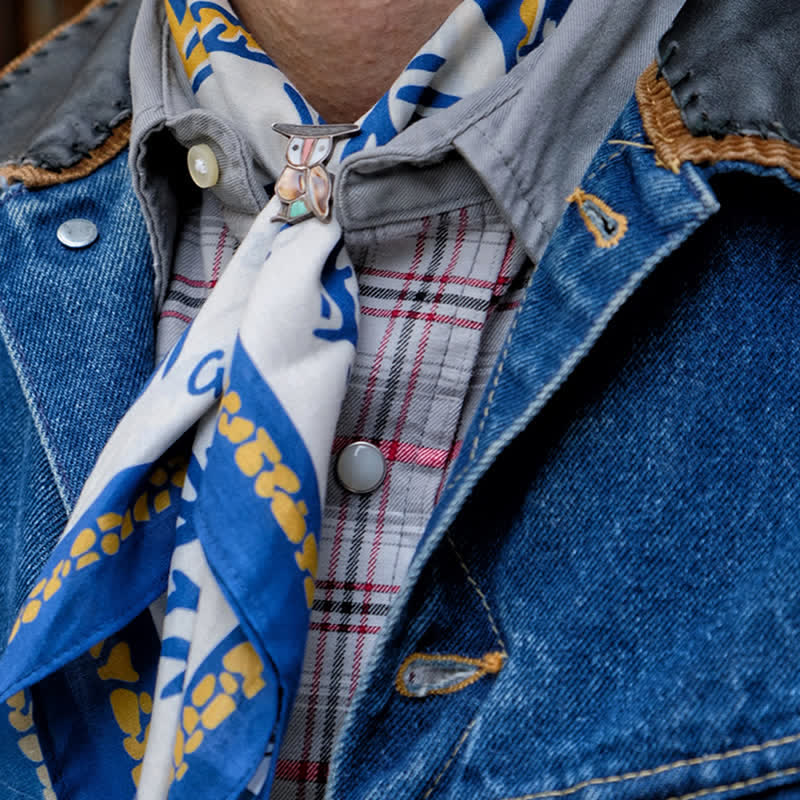 White & Blue Cowboy Campfire Square Scarf