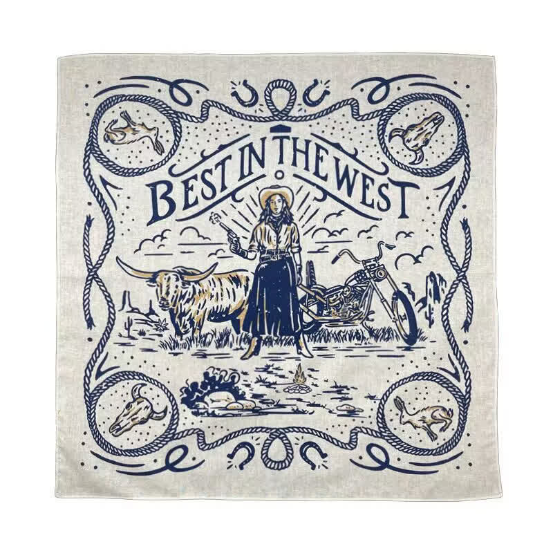 Western Sail Pattern Retro Motorcycle Square Scarf